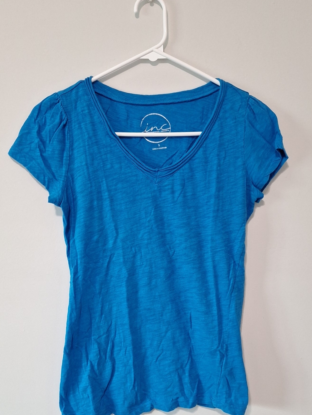 INC International Concepts Bright Blue V-Neck Short Sleeve Tee